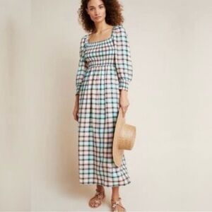 Anthropologie Maeve Cerie Smocked Midi Dress Striped Sz S